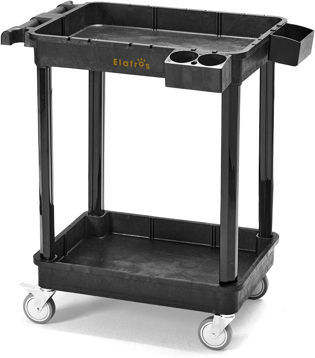 ELAFROS 2-Shelf Heavy Duty Plastic Rolling Utility Cart, 28X19 In, 330 Lbs