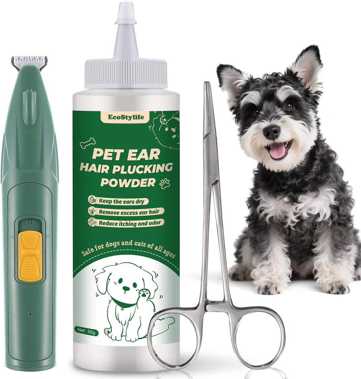 Dog Ear Hair Removal Tool with Ear Powder for Dogs Plucking