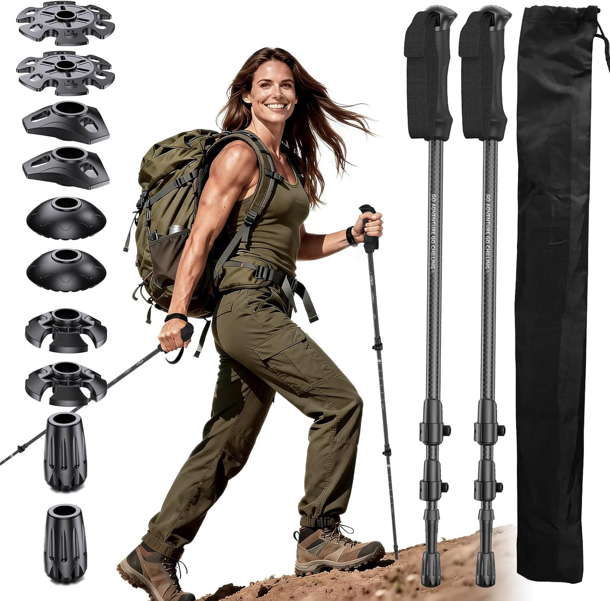 3K Carbon Fiber Trekking Poles - Collapsible, Lightweight yet Sturdy Hiking Poles with EVA Grip, for Men & Women Hikers