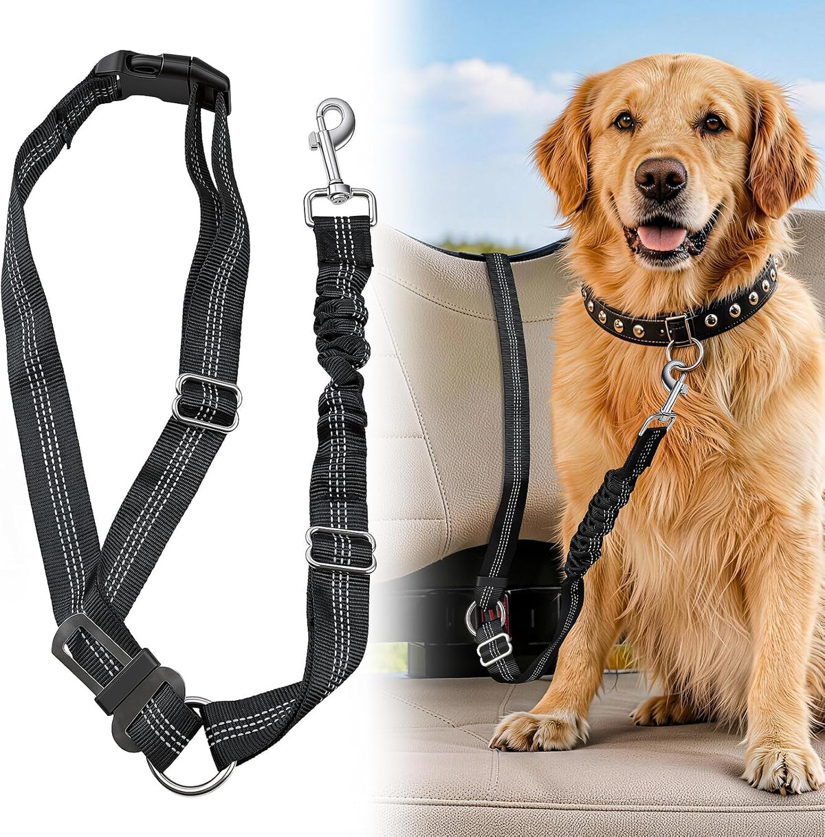 Golf Cart Dog Seat Leash with Safety Dog Seatbelt Clip