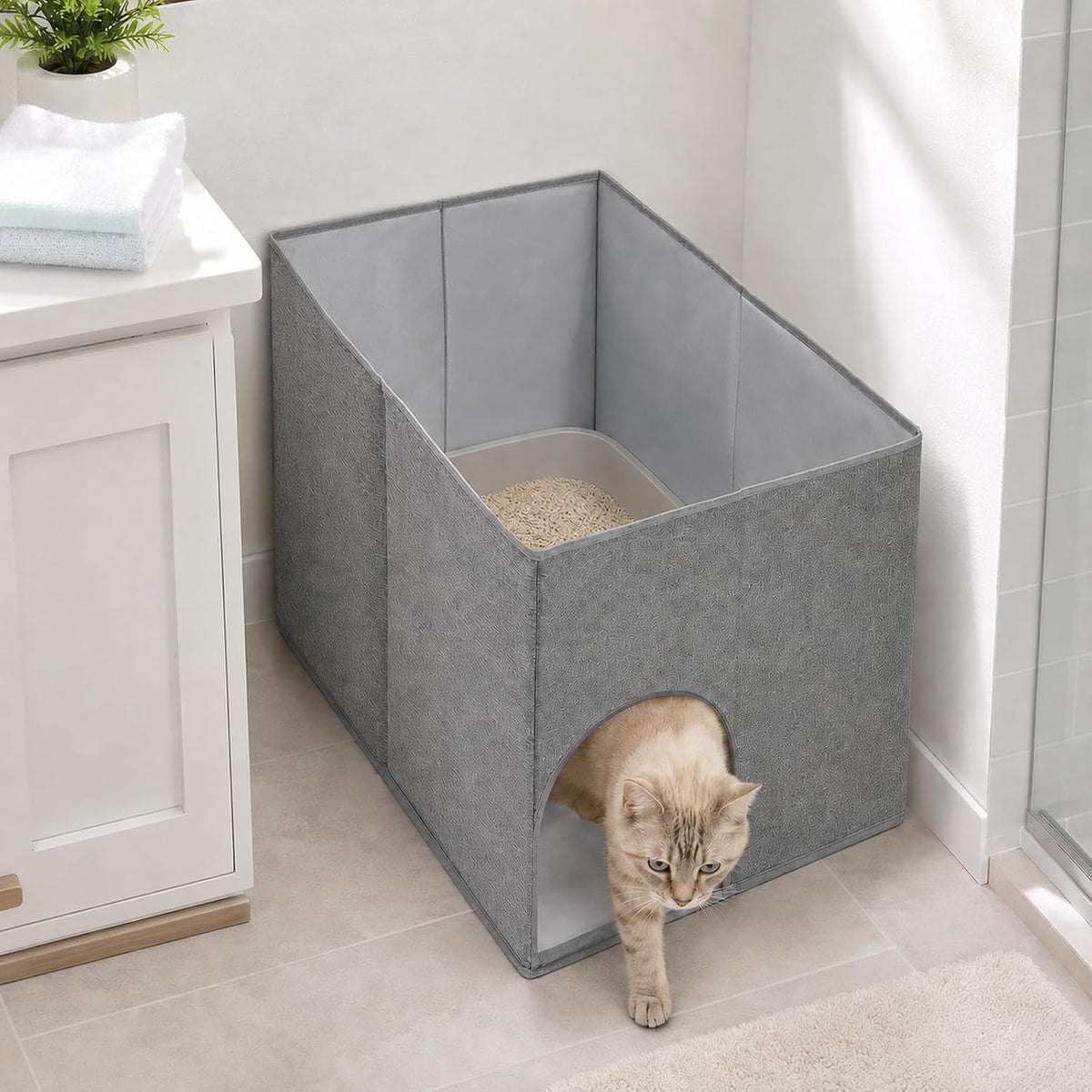 Cat Litter Box Enclosure,Foldable Litter Box Splash Guard