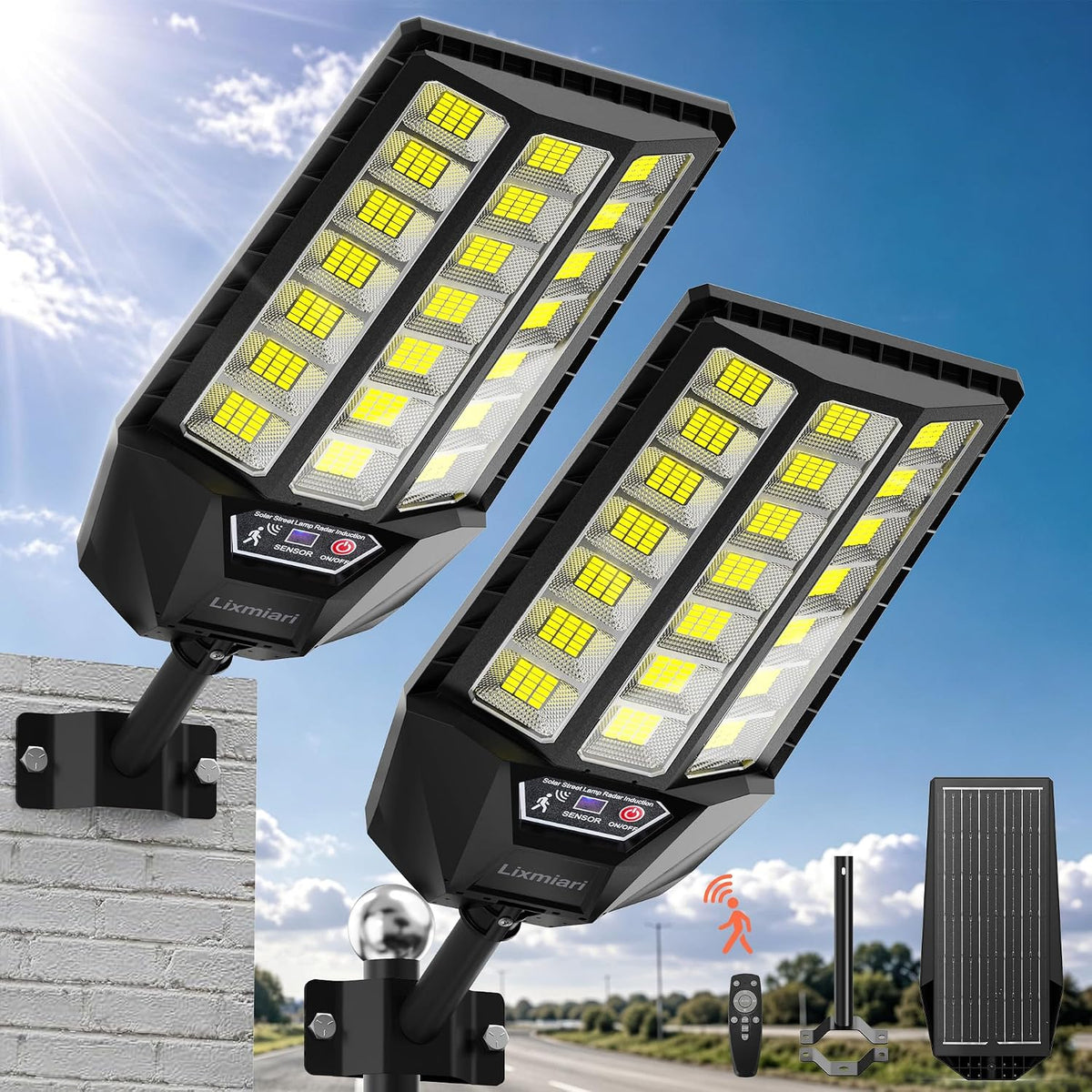 Solar Lights Outdoor Waterproof, Motion Sensor Solar Street Light, 2-Pack