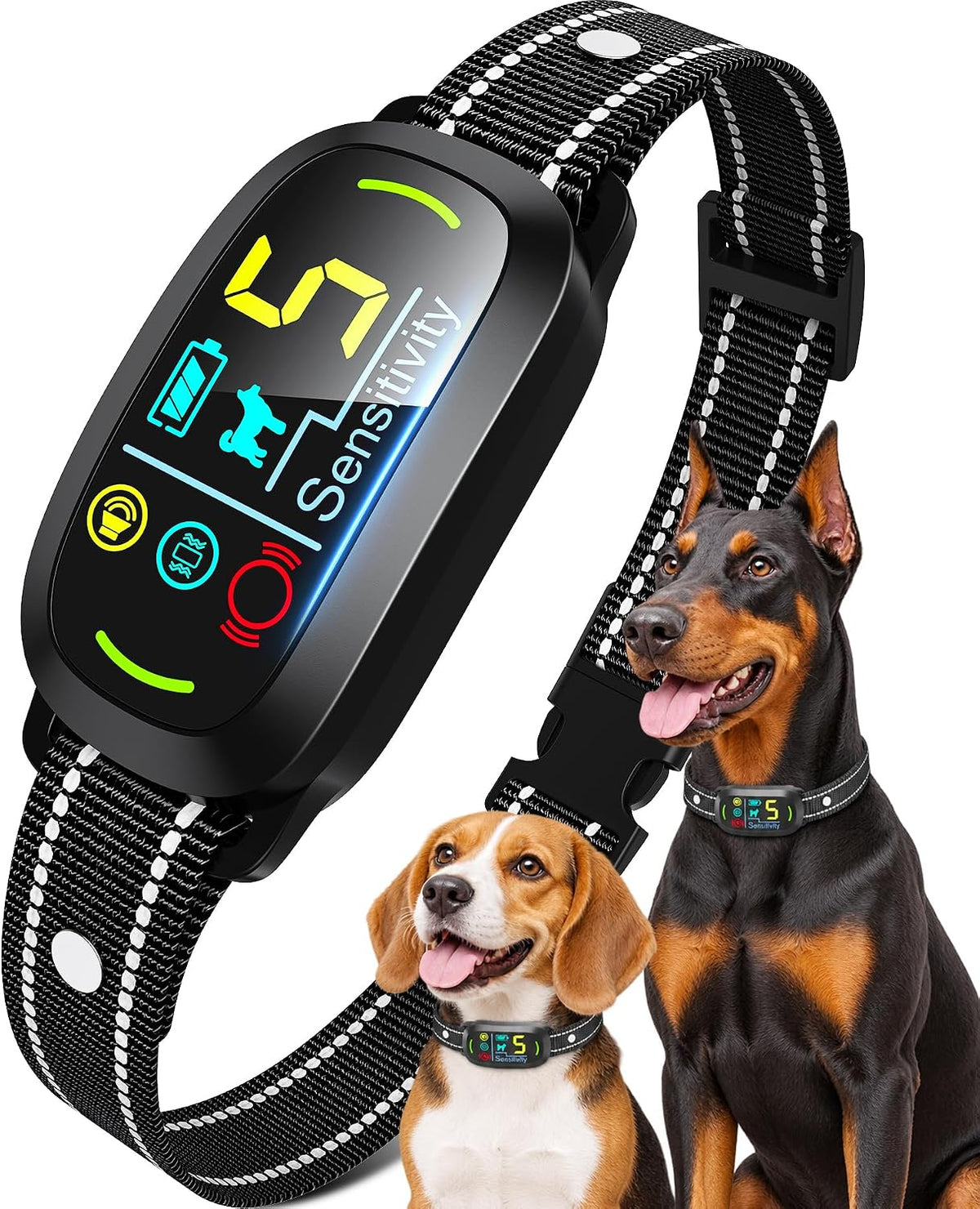 Smart AI Bark Collar for Small Medium Large Dogs, anti Barking Device with 5 Modes, Exclusive Forced Bark-Stopping, Rechargeable IP67 Waterproof Bark Collar with 5 Sensitivity, Jet Black