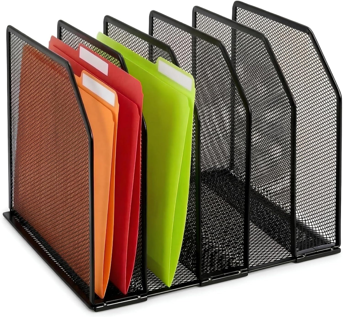Adjustable Desk File Organizer, 5 Sections Upright Desktop Organizer, Standing Wire Mesh Paper Divider, Sturdy Metal Folder Sorter for Office Supplies