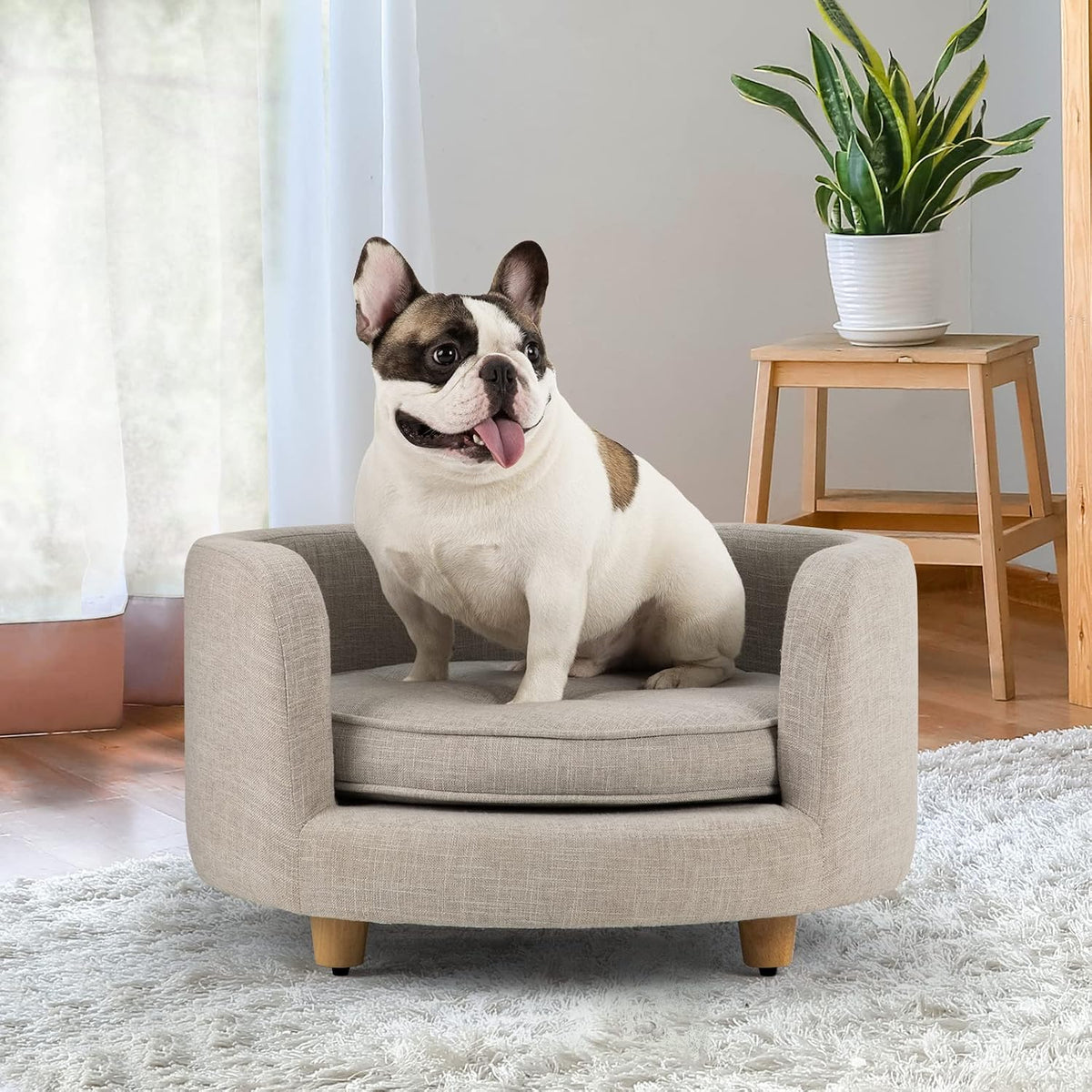 Dcee round Dog Sofa - Cat Couch Holds up to 50 Lbs, 24 In. Soft Velvety Pet Couch for Comfort Sleep, Joint Support, Light Grey