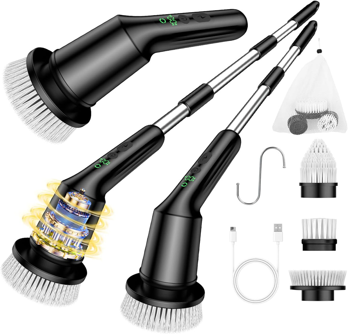 Shower Scrubber with Long Handle, Electric Shower Bathroom Cleaner Brushes