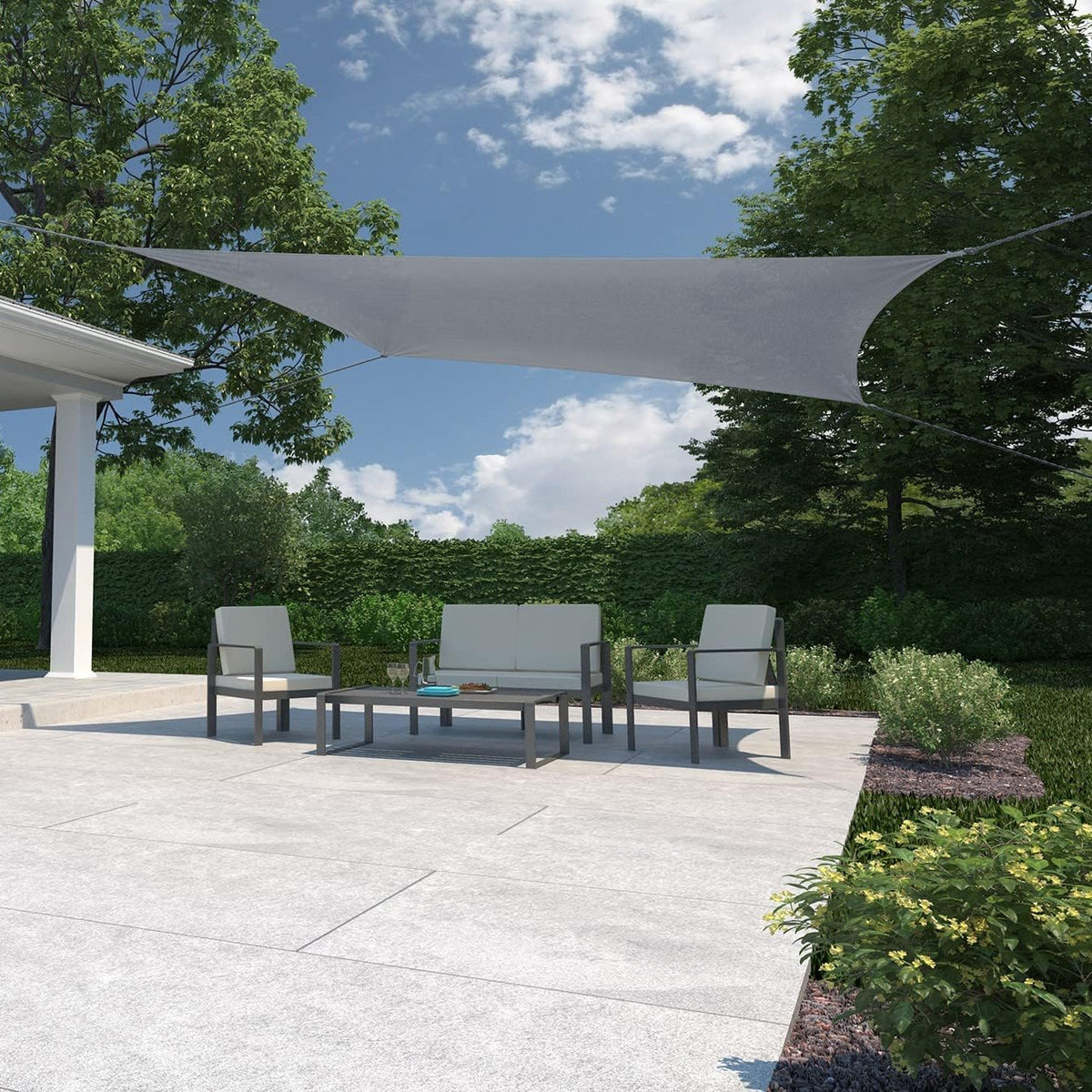 Coolaroo Ready-To-Hang Shade Sail - 90% UV Block Breathable Outdoor Sun Shade with Pre-Attached Ropes for Patios, Gardens & Seasonal Use, 11Ft 10In X 8Ft, Rectangle, Steel