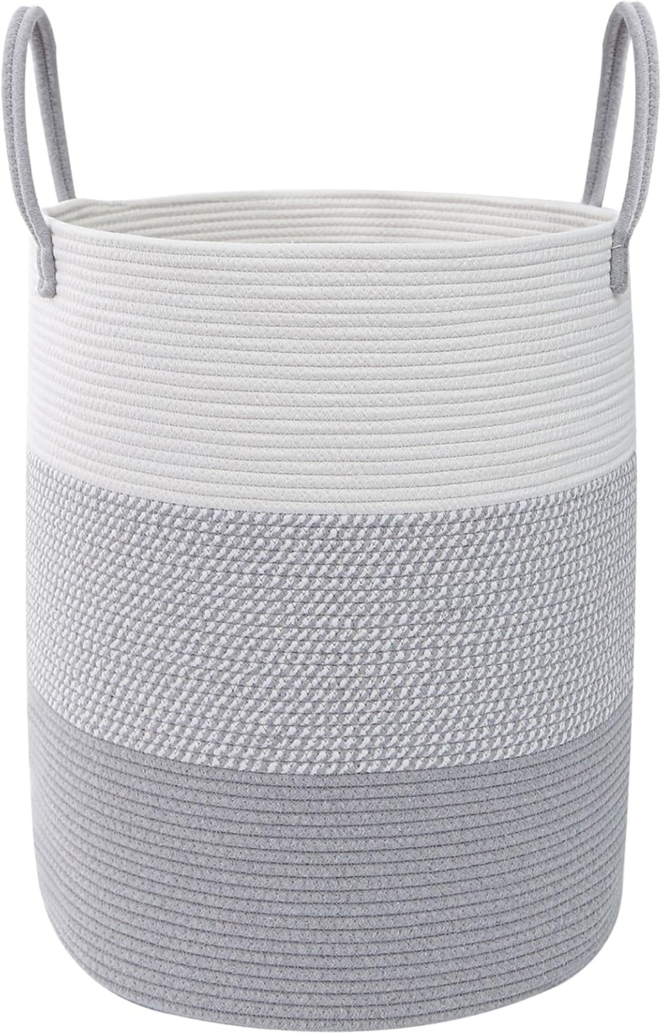 Large Laundry Hamper, Woven Rope Basket with Sturdy Handles- Grey