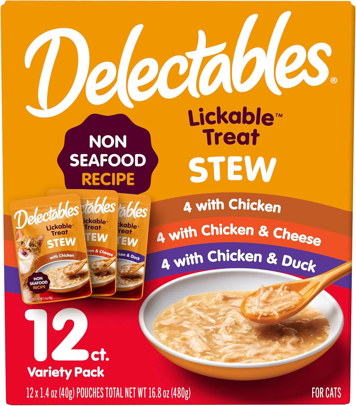 Delectables Non-Seafood Stew Lickable Wet Cat Treats, Variety Pack, 1.4 Ounce (Pack of 12)