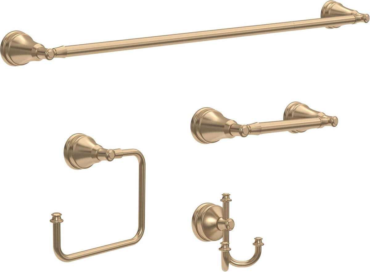 Delta Mylan 4-Piece Bathroom Set Champagne Bronze 18" Towel Rack, Toilet Paper Holder, Hand Towel Holder, Hook| Bathroom Accessory Set Towel Holder 4-Piece Hardware MYN64-CZ