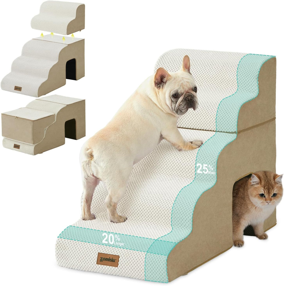 ZOMISIA Dog Ramp for Large Dogs with Tunnel, 24" H 5 Steps for High Bed