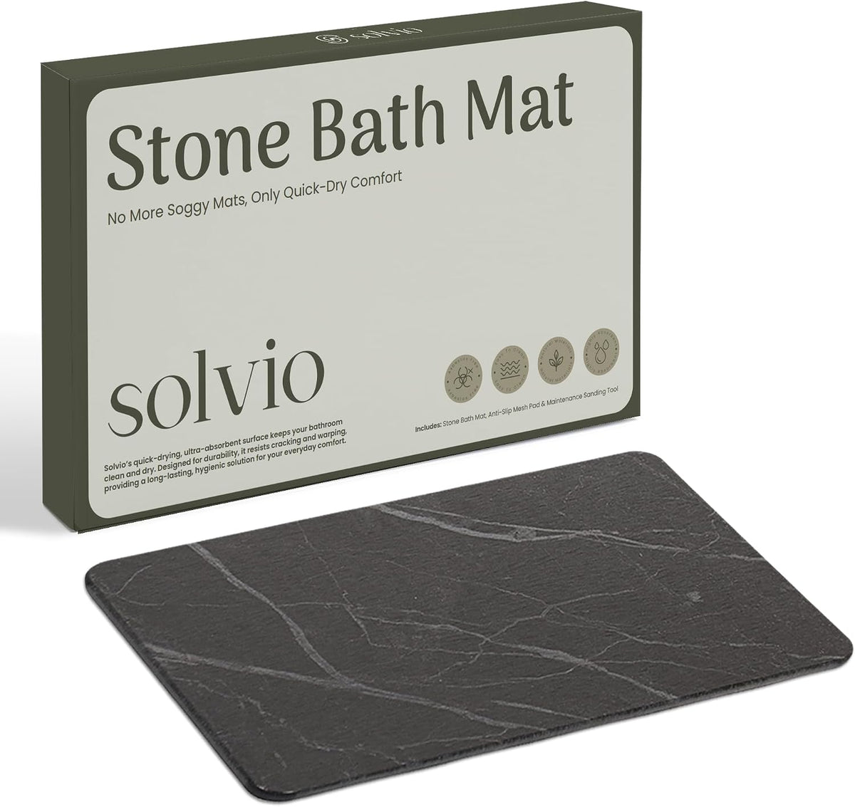Quick Dry Shower Stone Bath Mat, Super Absorbent & Non-Slip 24 X 16 Inch Diatomaceous Earth Mat, Durable & Easy to Clean Diatomite Bath Mat for Bathroom Floor/Kitchen (Charcoal)