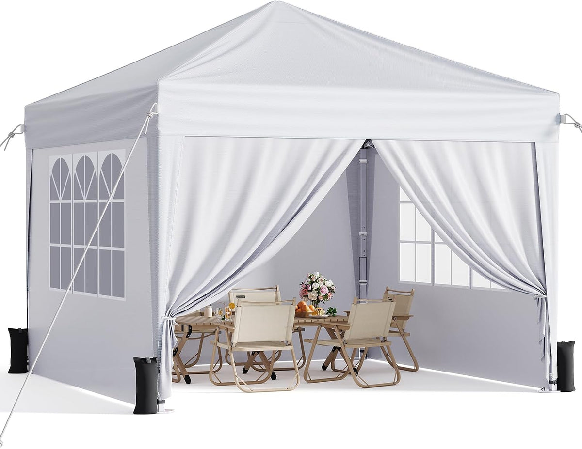 10X10 Pop up Canopy Tent with Sidewalls, Portable Shelter,White
