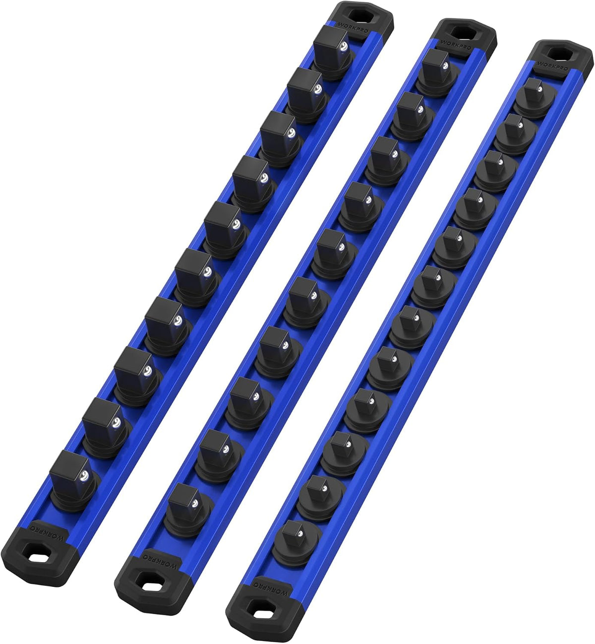 WORKPRO Magnetic Socket Organizer Set, 3-Piece 1/4” 3/8” 1/2” Socket Rails