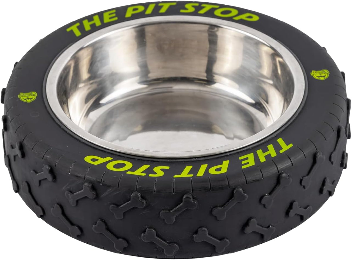 Tire-Shaped Dog Bowl - Pet Food & Water Bowl with Removable, Dishwasher-Safe Stainless Steel Insert - Fun Pet Supplies