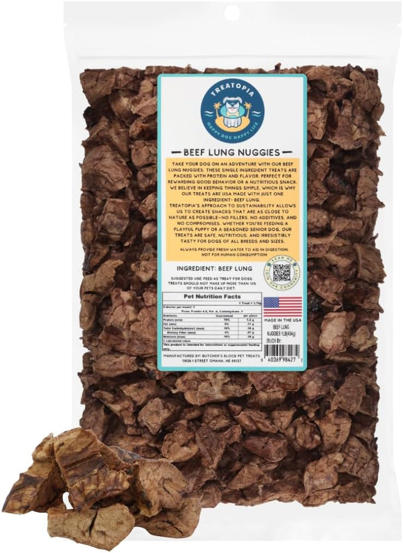 TREATOPIA Beef Lung Nuggies Dog Treats, 1 LB Bag, All-Natural