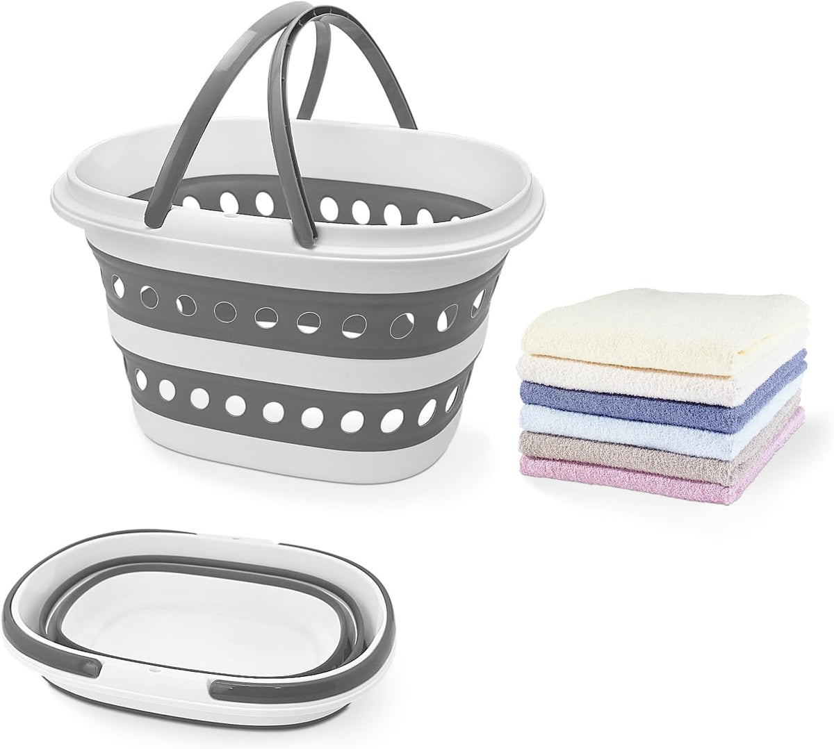 Compact Collapsible Laundry Basket, Small Pop-Up Hamper, Foldable, Gray
