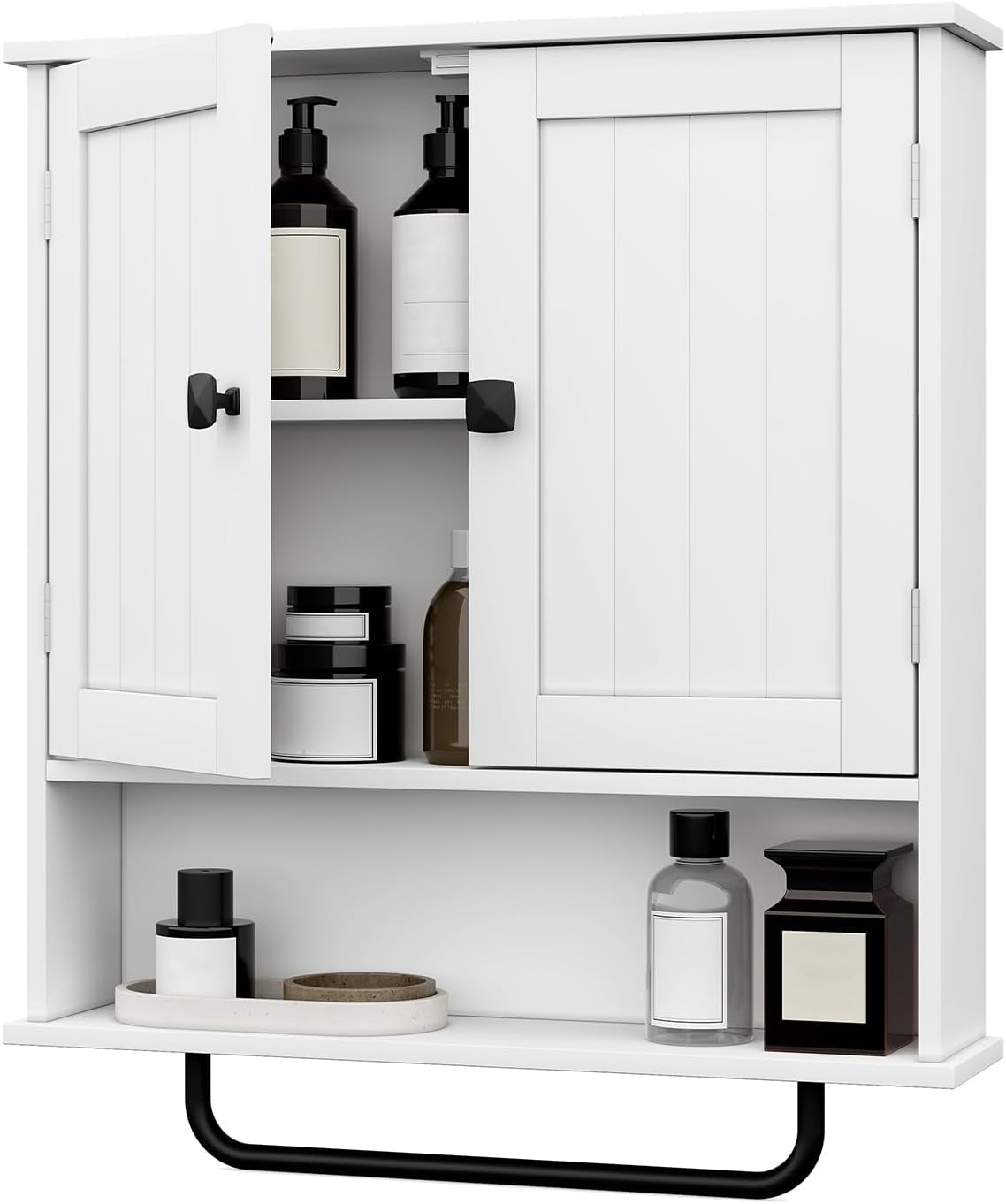 RRX Bathroom Cabinet Wall Mounted Medicine Cabinets with Towels Bar (White)