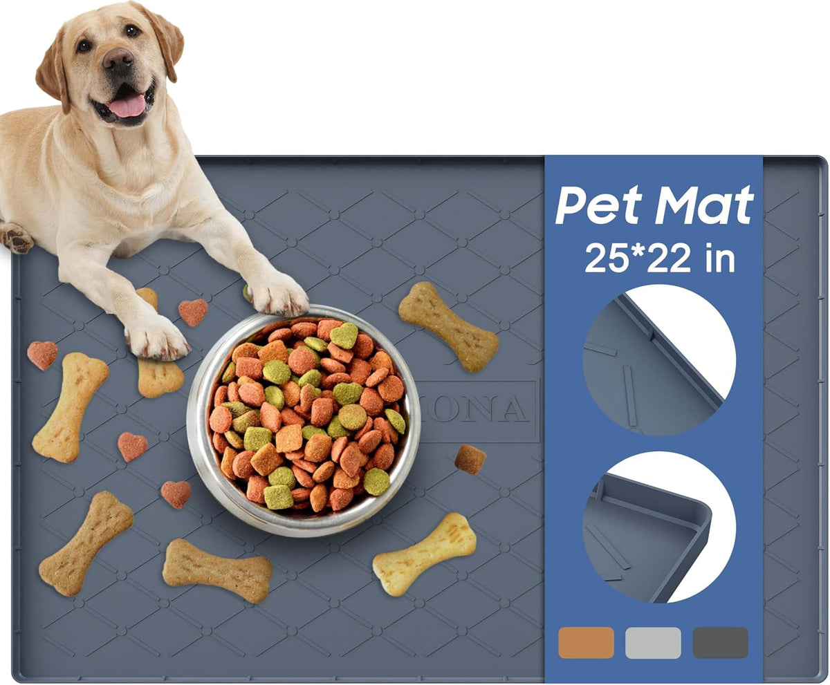 URMONA Pet Food Mat 25 X 22 In, Waterproof Silicone Dog Food Mat Litter Mat