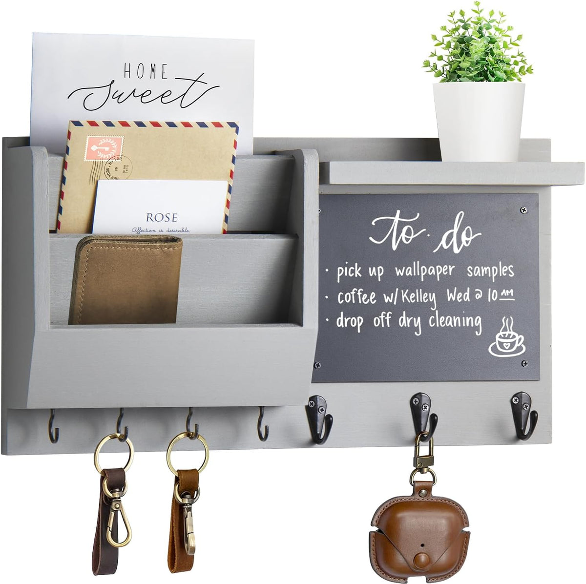 Ziivita Key Holder for Wall - Mail Holder Organizer Wall Mount with Shelf - Hanging Key Rack Hanger with Hooks Decorative for Home Letter Dog Leash Entryway Living Room Decor