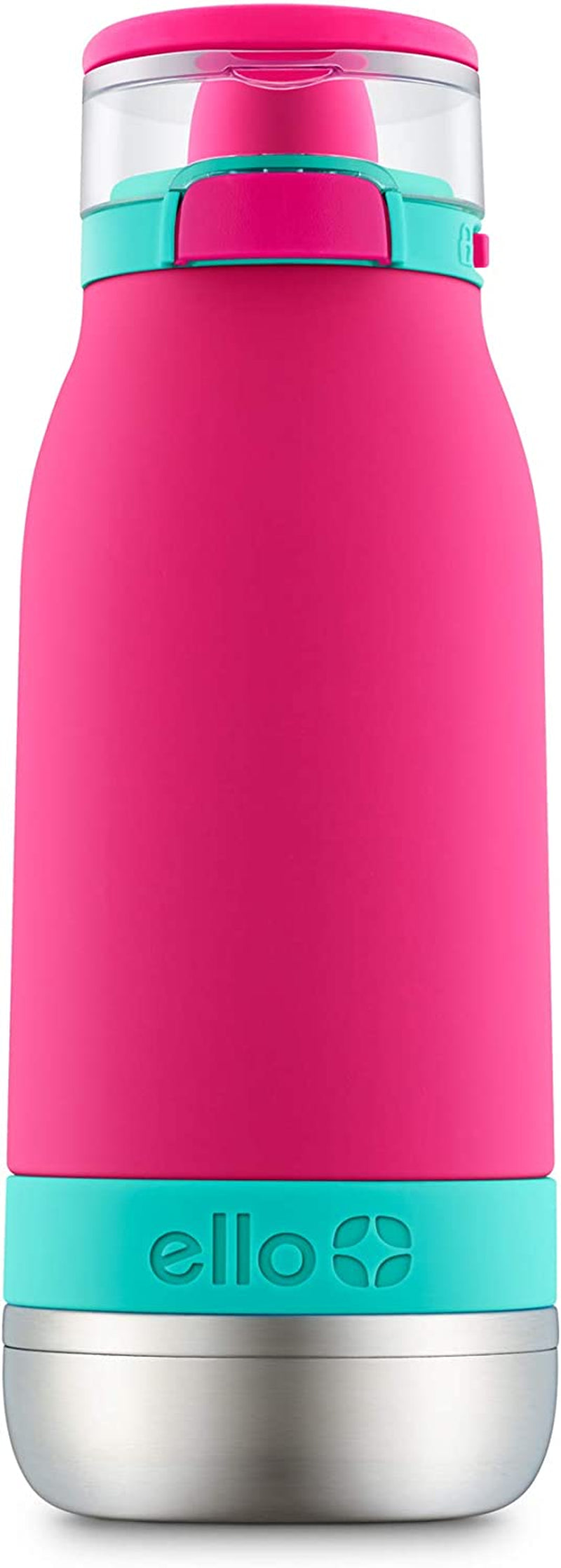 Ello Emma Vacuum Insulated Stainless Steel Water Bottle with Locking Leak Proof Lid and Soft Straw, BPA Free, Tropical Pink, 14Oz