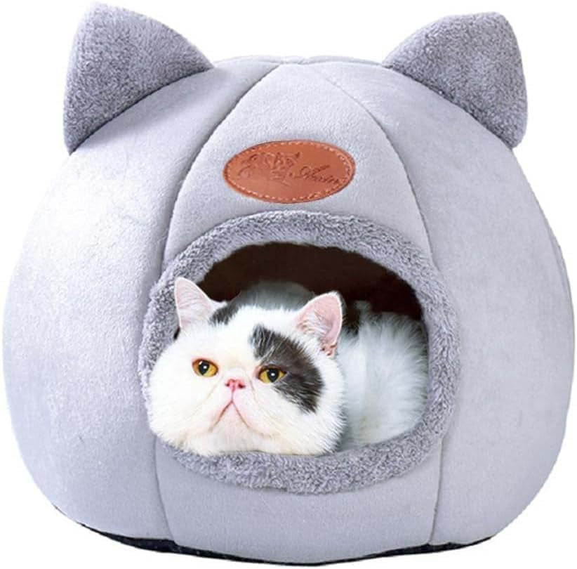 Cat Beds for Indoor Cats, Cozy Cat Cave Bed Dog House (Gray, M-13In)