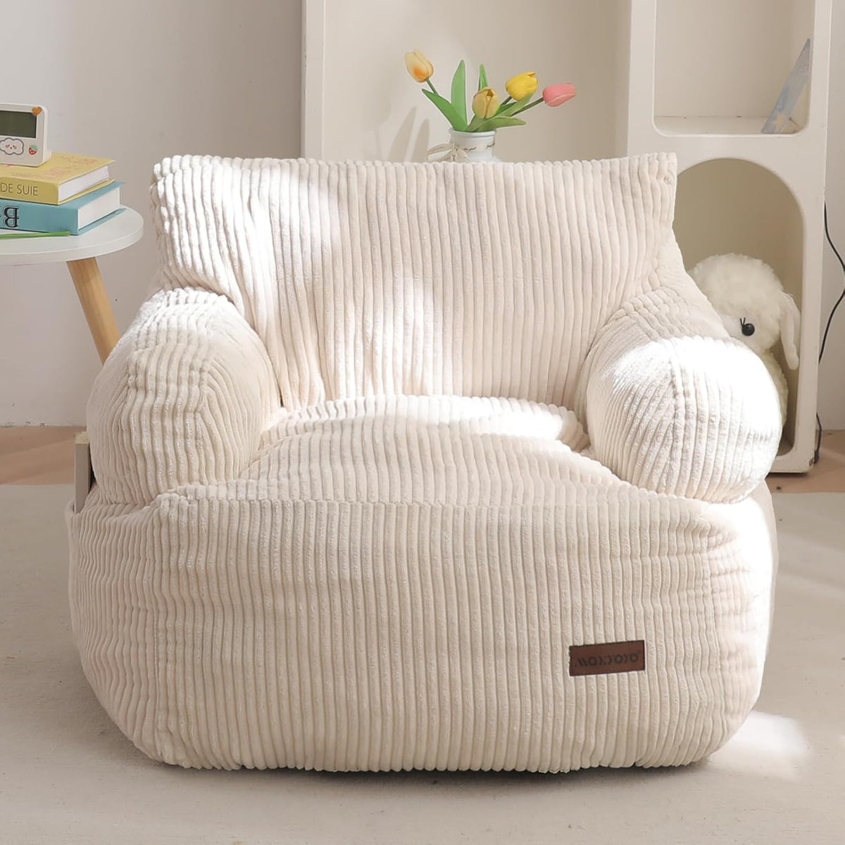 MAXYOYO Kids Bean Bag Chair, Stuffed Bean Bag Sofa, Beige, Standard