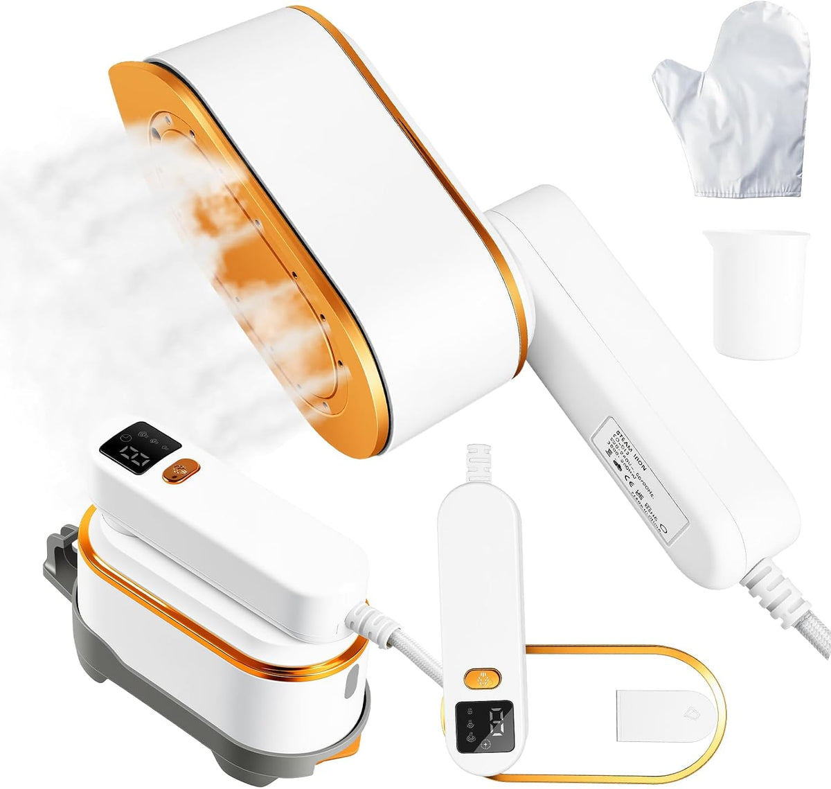 Droyek Portable Travel Steamer for Clothes, 1200W Powerful 2 in 1 Steamer & Iron,10S Fast Heat,4 Modes with LED Display, 150Ml Water Tank Powerful Wrinkle Remover for Home,Office, Travel
