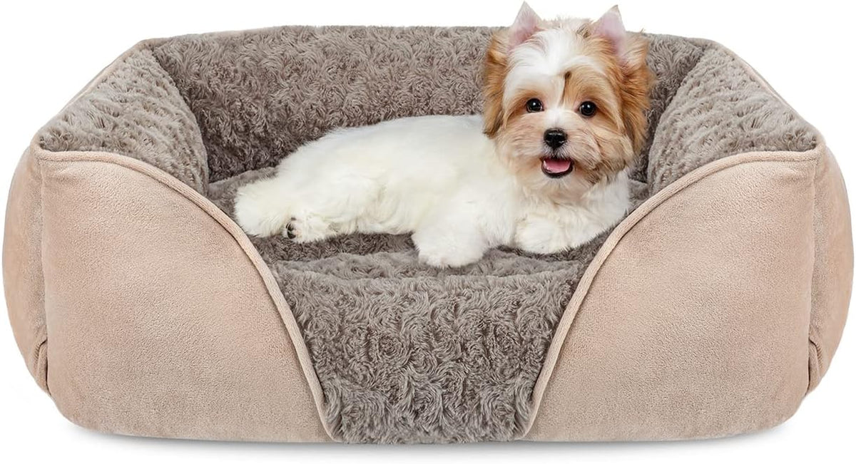 INVENHO Small Dog Bed for Medium to Large Dogs - Rectangle, Orthopedic, Soft, Calming, Durable Pet Cuddler with Anti-Slip Bottom (20"X19"X6")