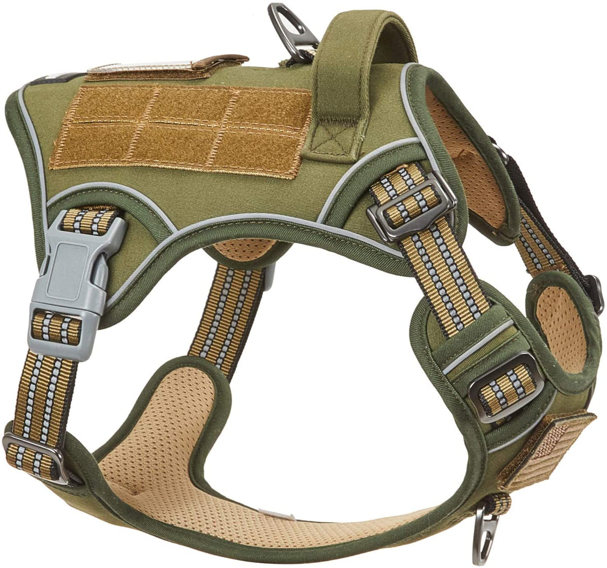 Tactical Dog Harness for Small Dogs No Pull, Famous TIK Tok No Pull Puppy Harness, Fit Smart Reflective Pet Walking Harness for Training, Adjustable Dog Vest Harness with Handle Green S