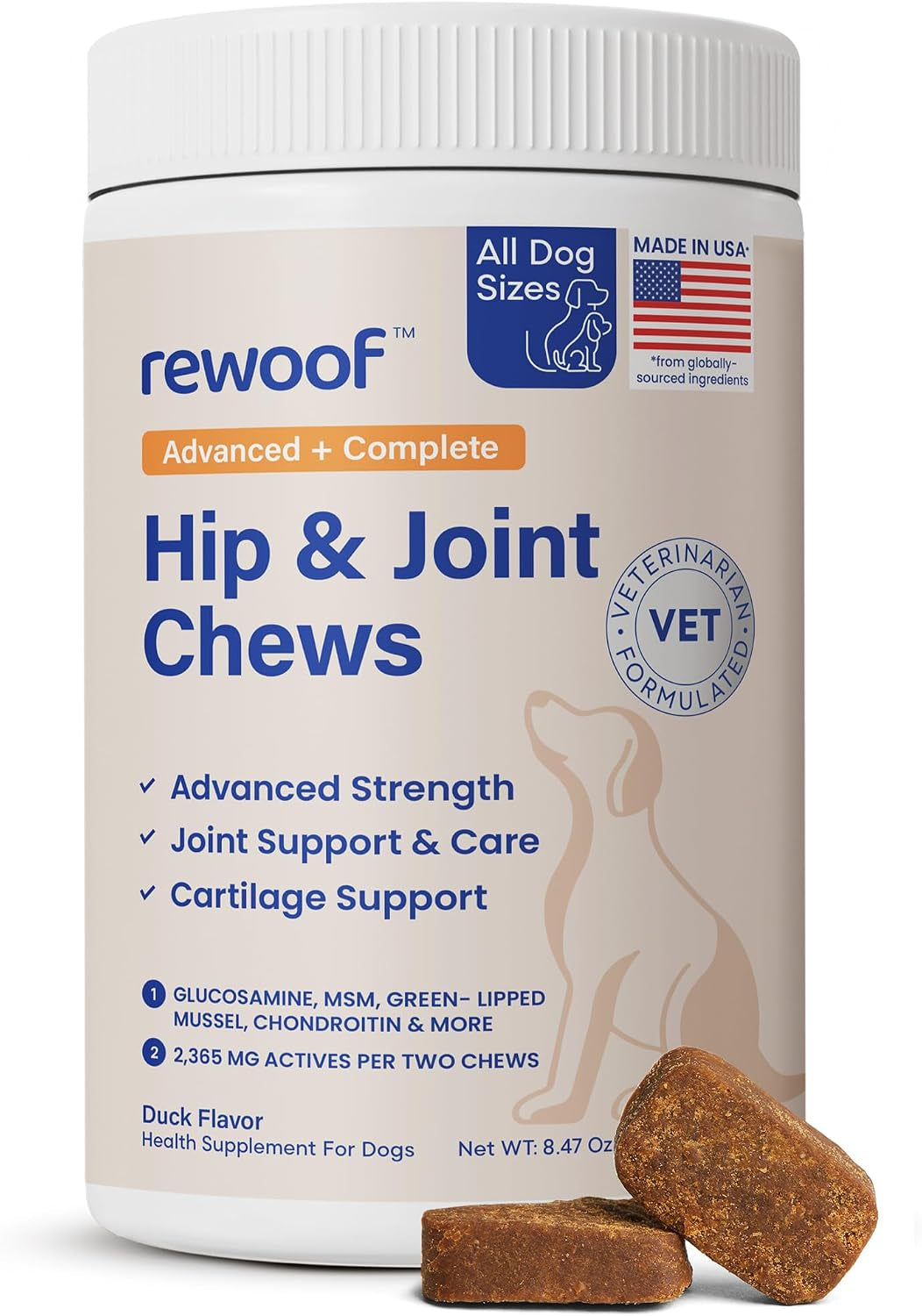 Rewoof Hip & Joint Supplement for Dogs, 500Mg Glucosamine, 60 Soft Chews