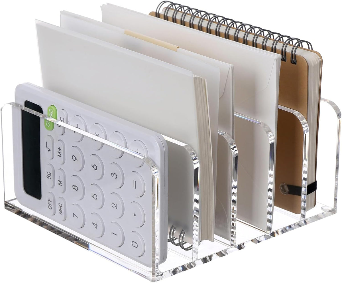 SANRUI Clear Mail Organizer Desk Sorter, Acrylic Letter File Holder 5-Slot