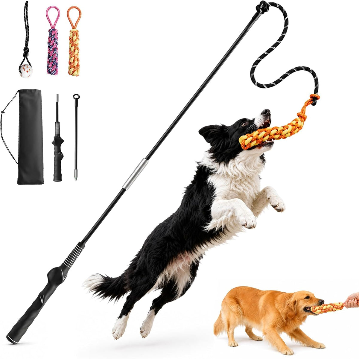 FOXMM Flirt Pole for Dogs, Interactive Dog Toys for Large Medium Small Dogs