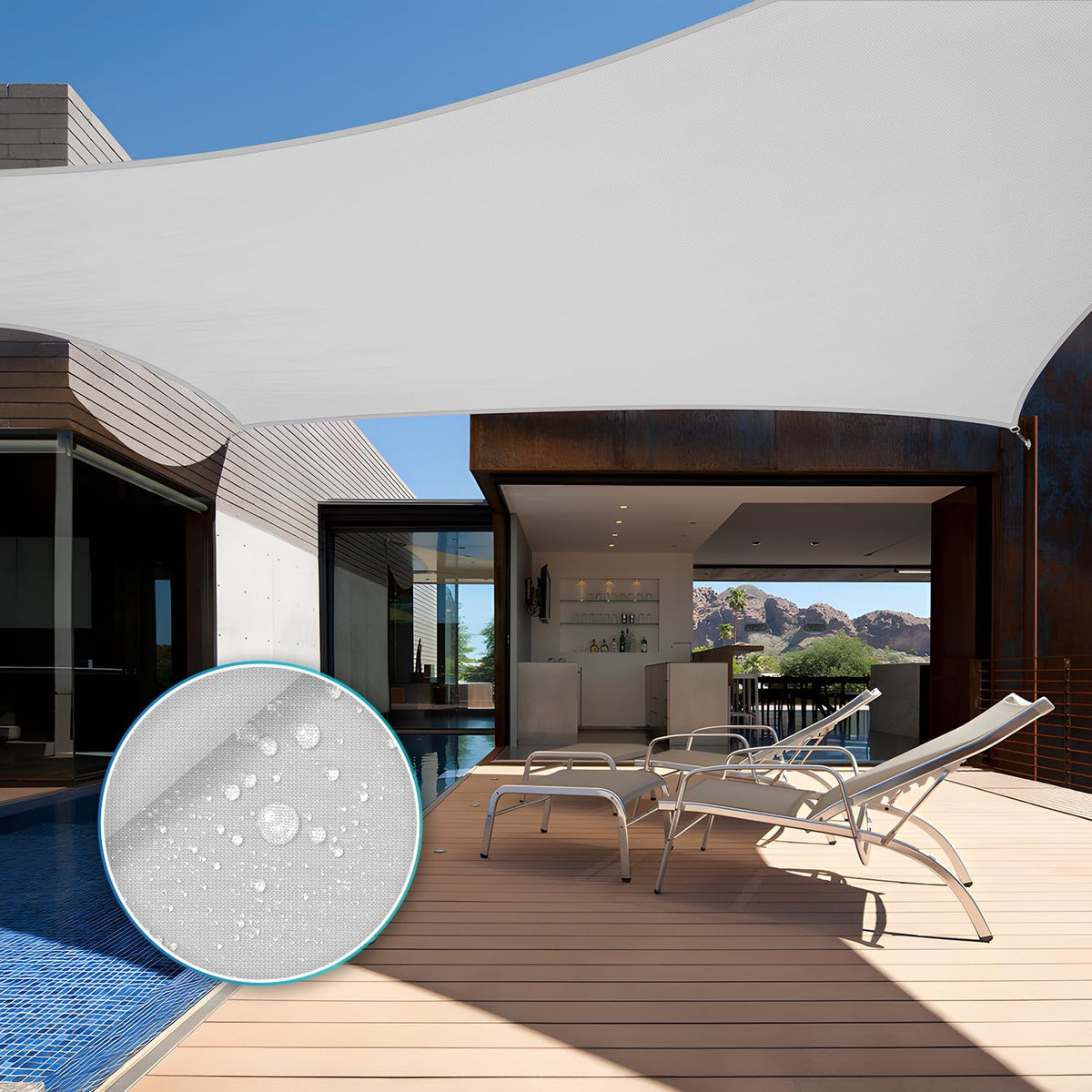TANG 12'X12' Waterproof Sun Shade Sail Rectangle Outdoor Canopy UV Block Shade Cloth with Curved Edge for Patio Backyard Pool Pergola Cover, Light Grey