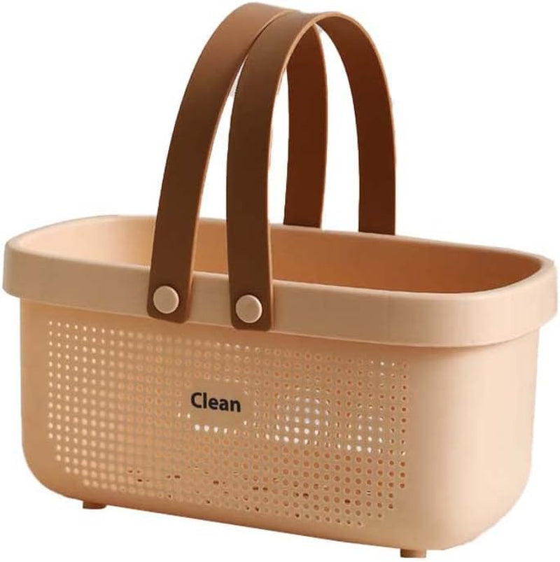 Shower Caddy Basket with Draining Holes, Portable Thickened Plastic Organizer Storage Tote with Handles Drainage Toiletry Bag Bin 12.4 * 6.14 * 7Inch - Sakura Pink