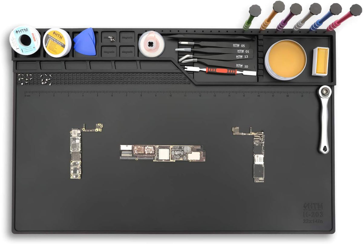Hengtianmei-203 Black Magnetic Repair Work Mat Heat Resistant Large Silicone Soldering Mat Expand Work Area for Soldering, Electronics, Computer Repair Etc 22" * 14"