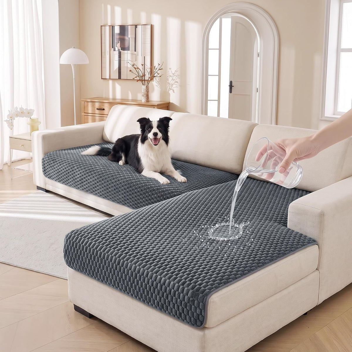 MEETSKY 2 Pieces L Shaped Couch Cover for Sectional Sofa, Large Dark Grey
