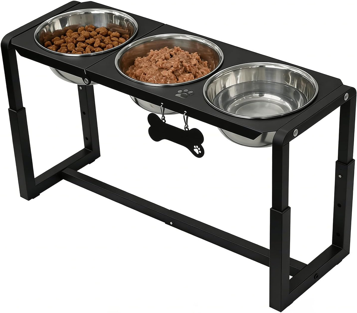 Metal Elevated Dog Bowls, Raised Dog Bowls for Medium/Large Sized Dogs with Three 58Oz Stainless Steel Food Bowls, 3 Adjustable Height (8.8"/11.5"/14") Dog Bowl Stand Protect Neck & Joints