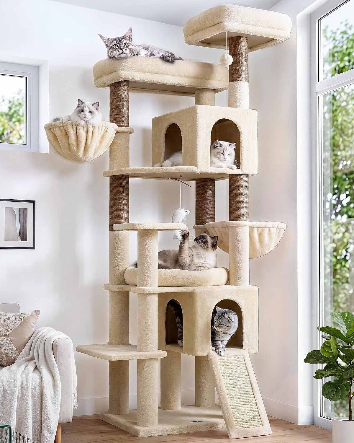 Globlazer Tall Cat Tree for Indoor Large Cats, 75 Inch, F75C, Beige