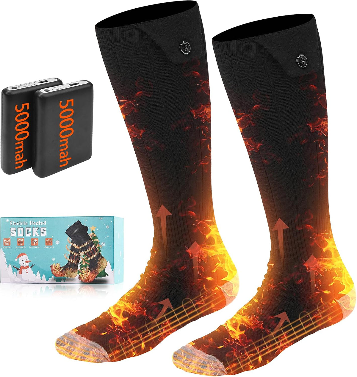Heated Socks for Men Women, Foot Warmer with 5V 5000Mah Rechargeable Battery Powered, up to 8 Hours,4 Levels Temperatures Setting,Thermal Heating Electric Socks,Foot Warmer