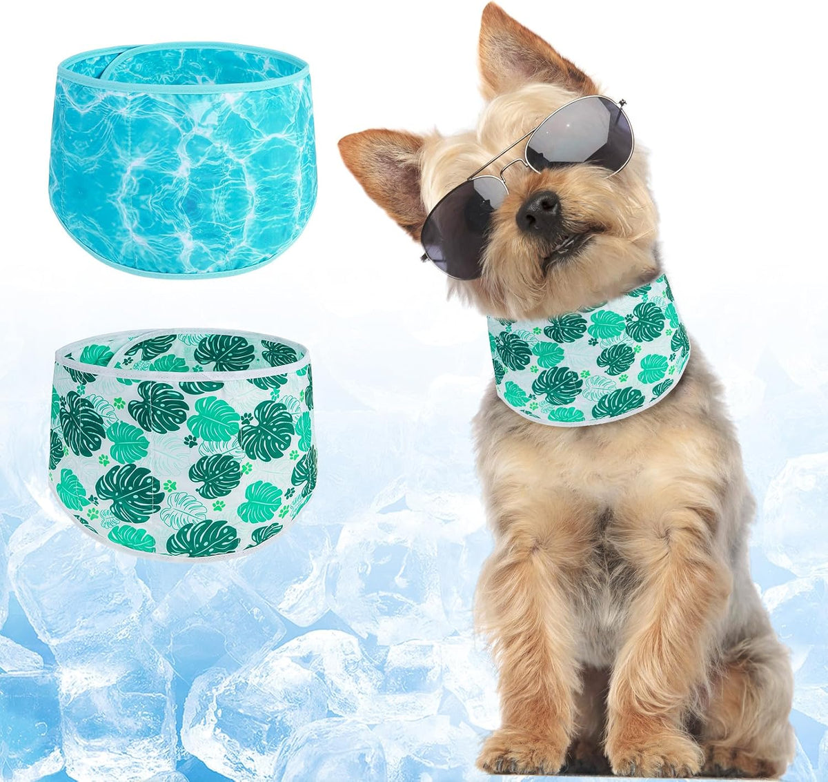 Dog Cooling Bandana for Medium Large Dogs, 2 Pack Instant Cooling Bandanas Breathable Cooling Ice Towel Neck Wraps, Pet Scarf Keep Dogs Cool in Hot Summer,Leaf S