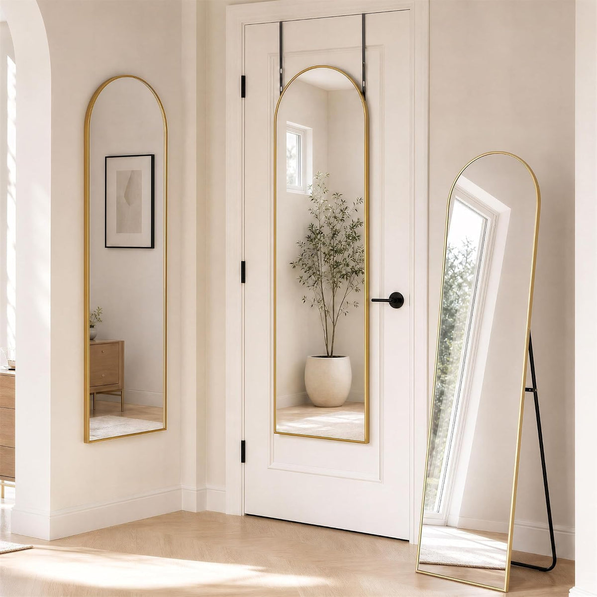 15"X 56" over the Door Mirror, Arched Full Length Mirror with Floor Stand