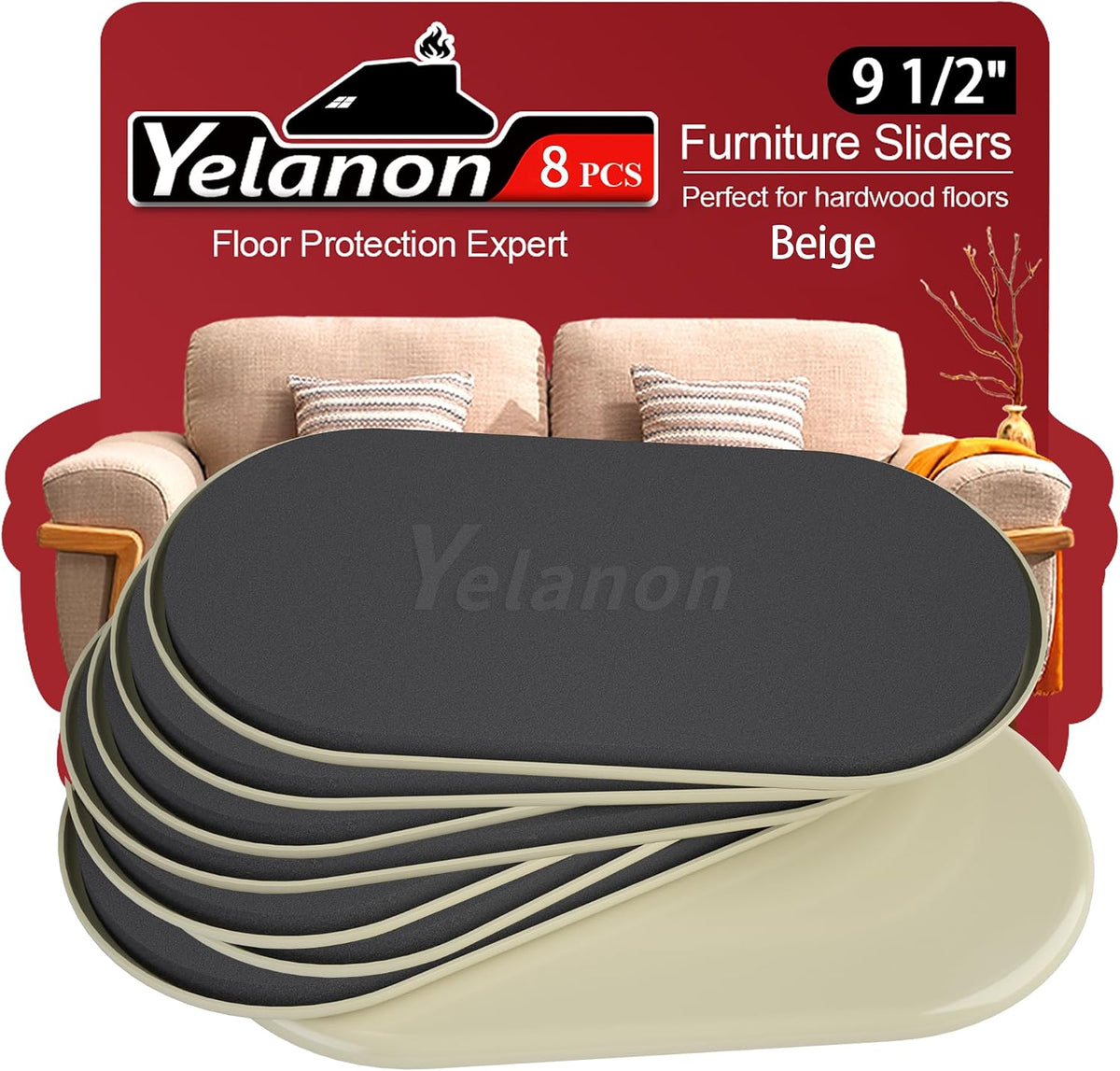 Yelanon Furniture Sliders for Carpet 8 PCS 9.5" Furniture Moving Pads