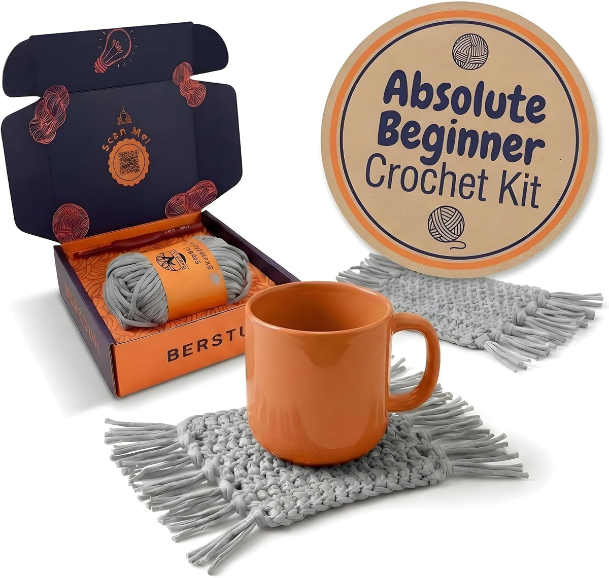 Absolute Beginner Crochet Kit for Adults, Level 1 Starter Kit with Videos