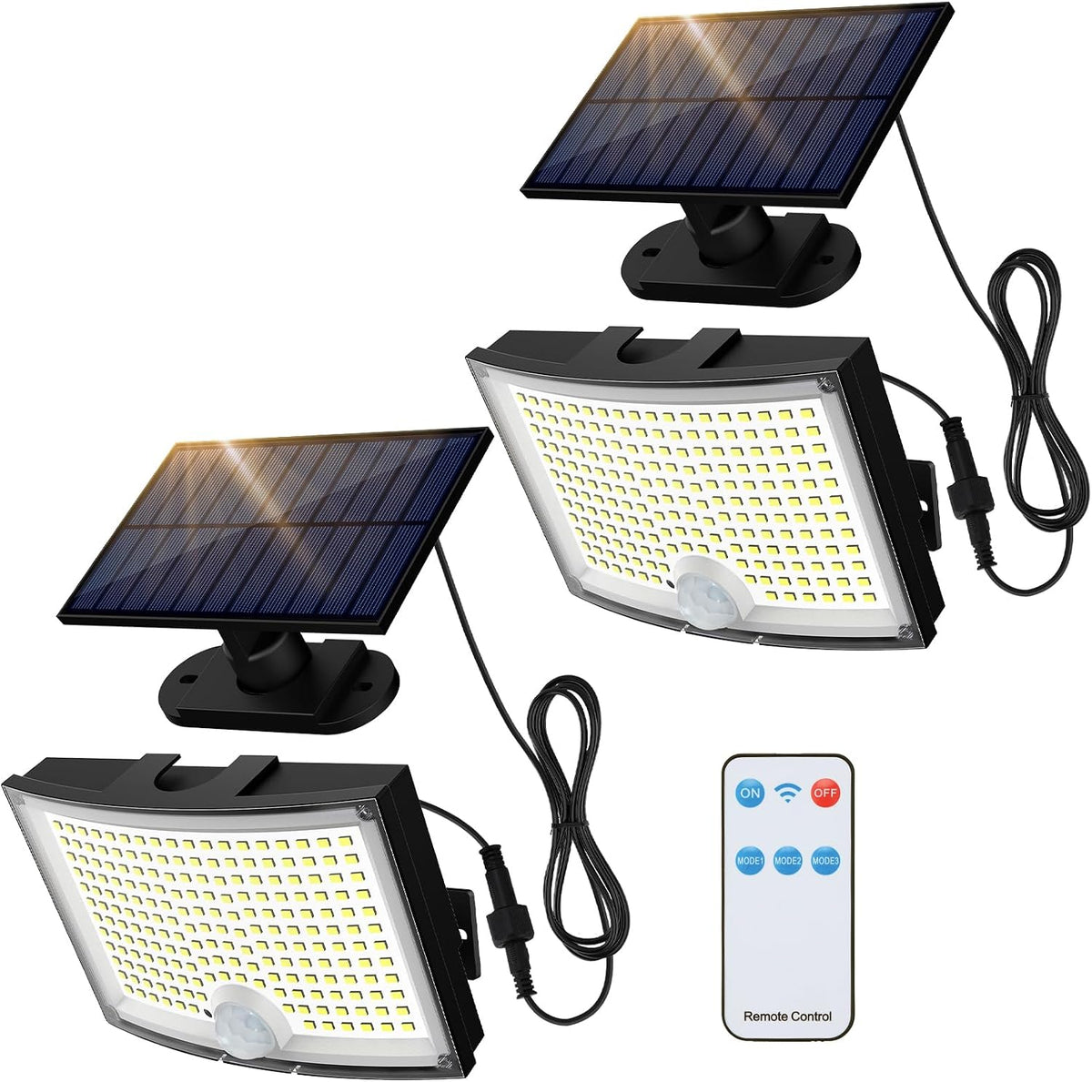 Adiding Solar Outdoor Lights 2Pack, 202 LED Flood Lights with 16.4 Ft Cable