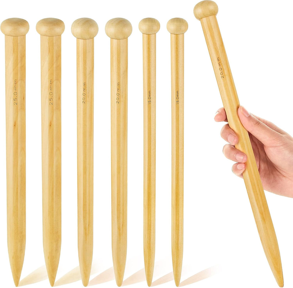 MTLEE 6 Pcs 14 Inch Large Wooden Knitting Needles Straight, 15Mm 20Mm 25Mm