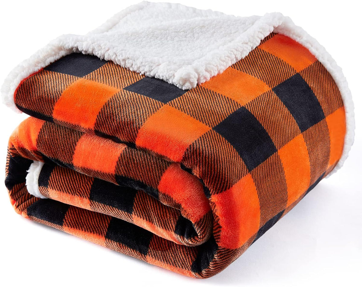 Touchat Halloween Blanket Twin Size 60" X 70",Fall Autumn Harvest Sherpa Fuzzy Fluffy Soft Cozy Blankets, Fleece Flannel Plush Microfiber Throw for Couch Bed Sofa, Halloween Decor (Orange)
