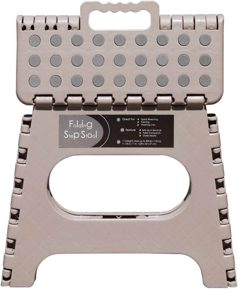 11" Non-Slip Folding Step Stool - Khaki -Plastic Collapsible Stool