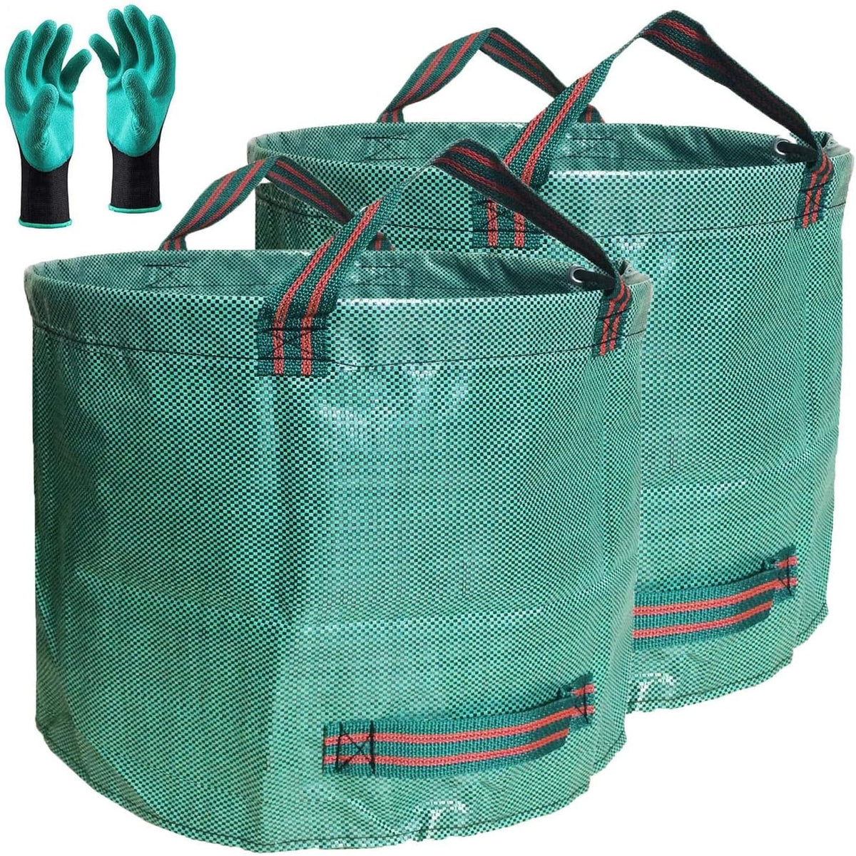 Standard 2-Pack 32 Gallon Lawn Garden Bags Big (D18,H30 In) Yard Waste Bags W/Gardening Gloves for Leaf Bag,Grass Clippings,Yard Debris Bin,Camping Trash Container,Recycling Bin,Laundry Bag 4 Handles