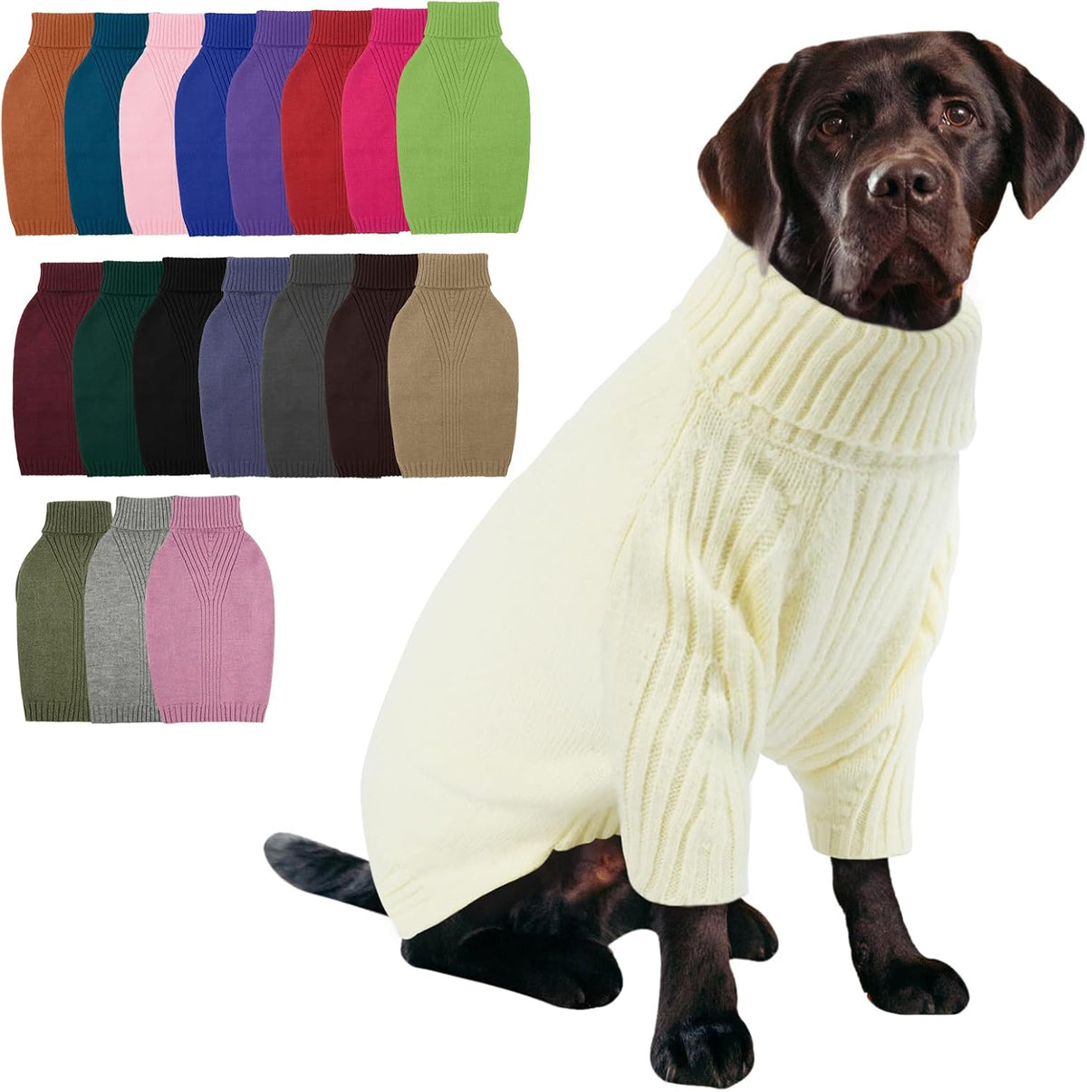 XXL Dog Sweater,Thermal Knit Turtleneck Big Dog Sweater with Sleeve